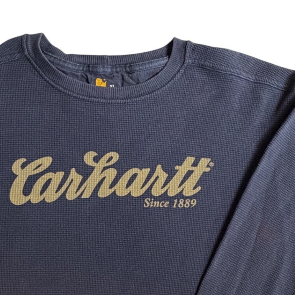 Carhartt Mens Relaxed Fit Waffle Knit Thermal Long Sleeve Shirt Navy Blue XL